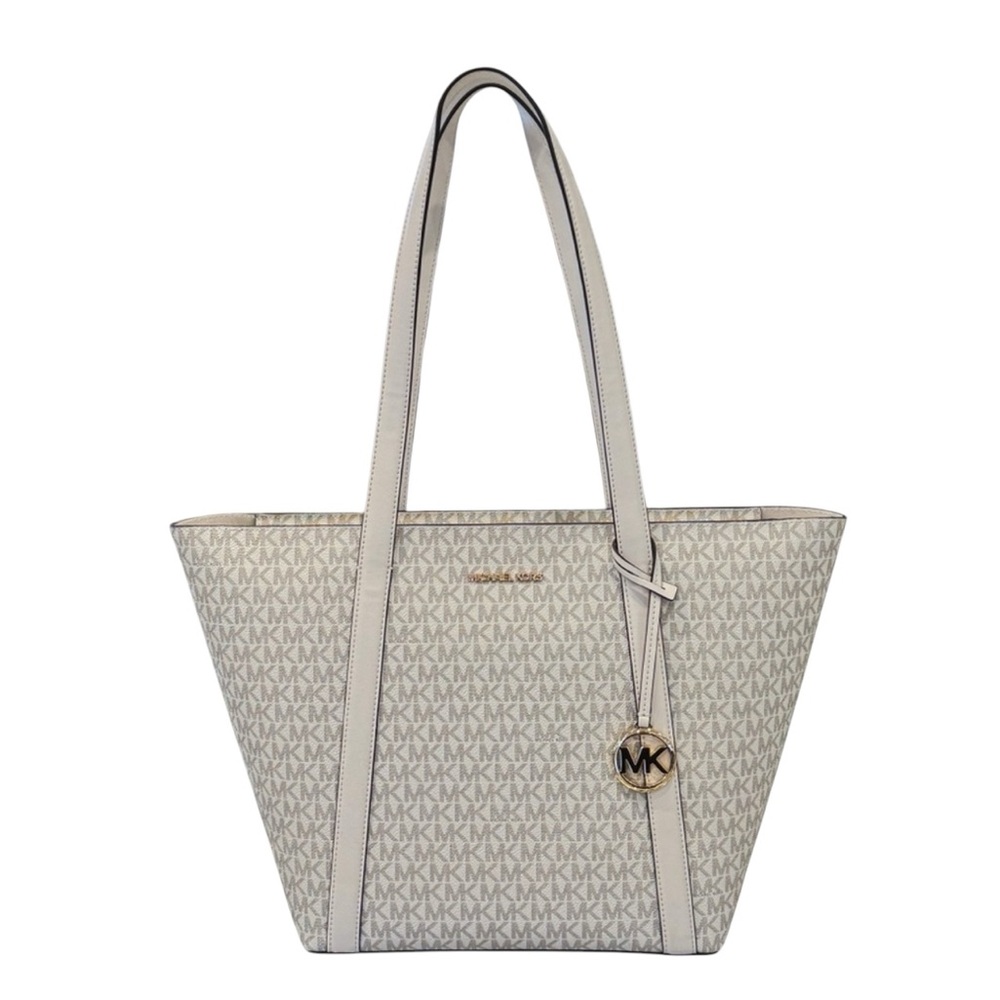 Michael Kors Pratt Large Top Zip Shoulder Tote Bag MK Light Cream Multi